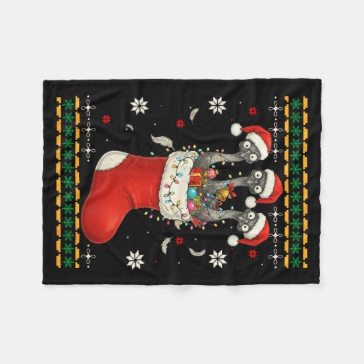 Couverture Polaire Funny Emu Bird In Xmas Socks Lights Christmas  (Devant (Horizontal))