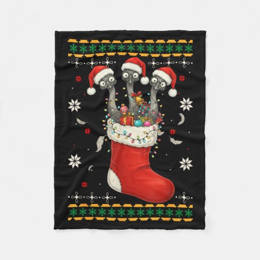 Couverture Polaire Funny Emu Bird In Xmas Socks Lights Christmas  (Devant)