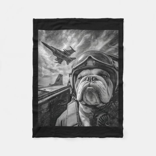 Couverture Polaire Funny English Bulldog Selfie Fighter Jet Lot Aviat (Devant)
