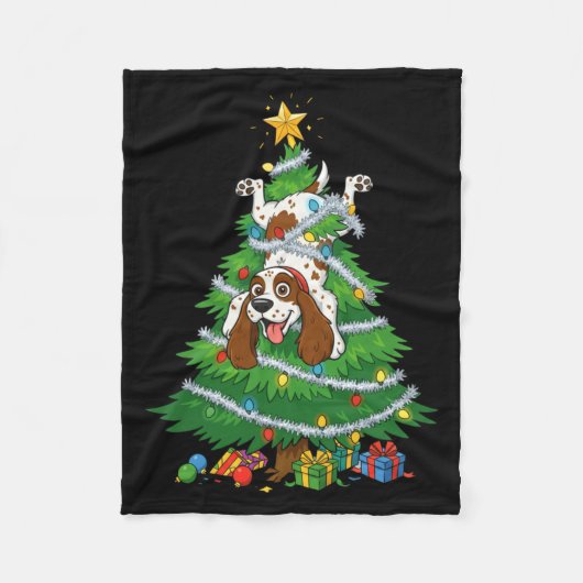 Couverture Polaire Funny English Springer Spaniel Dog Christmas Tree (Devant)