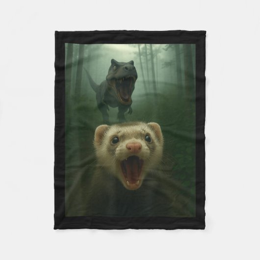 Couverture Polaire Funny Ferret Selfie With T-rex Dinosaur Gifts Men (Devant)