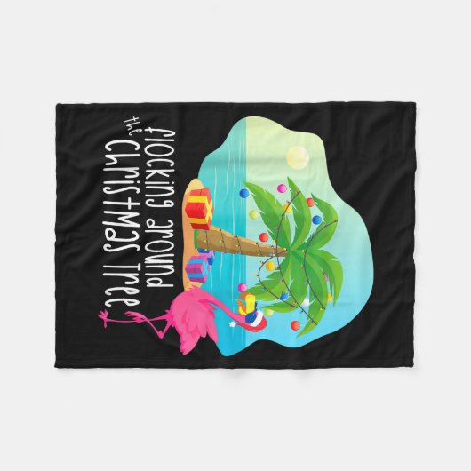 Couverture Polaire Funny Flamingo Flocking Around The Christmas Tree (Devant (Horizontal))