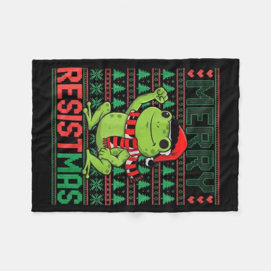 Couverture Polaire Funny Frog Retro Merry Resistmas Litical Ugly Chri (Devant (Horizontal))