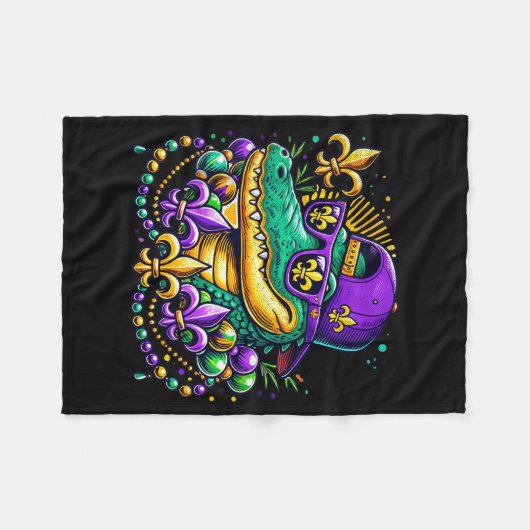 Couverture Polaire Funny Gator Mardi Gras  (Devant (Horizontal))