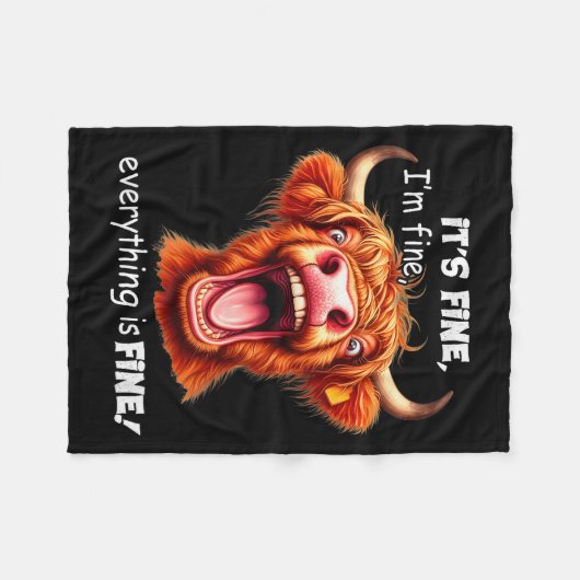 Couverture Polaire Funny Highland Cow It's Fine I'm Fine Everything I (Devant (Horizontal))