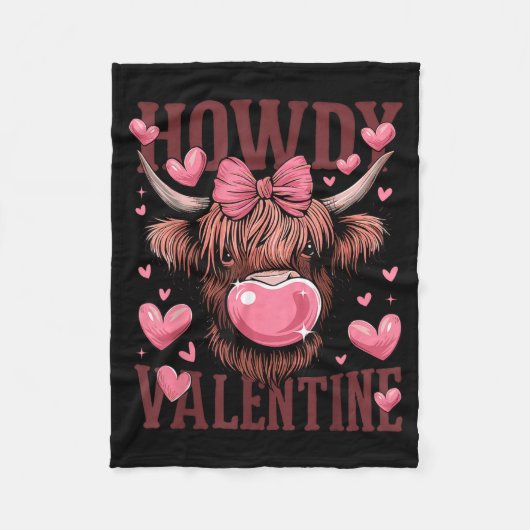 Couverture Polaire Funny Howdy Valentine Highland Cow Valentine’s Day (Devant)