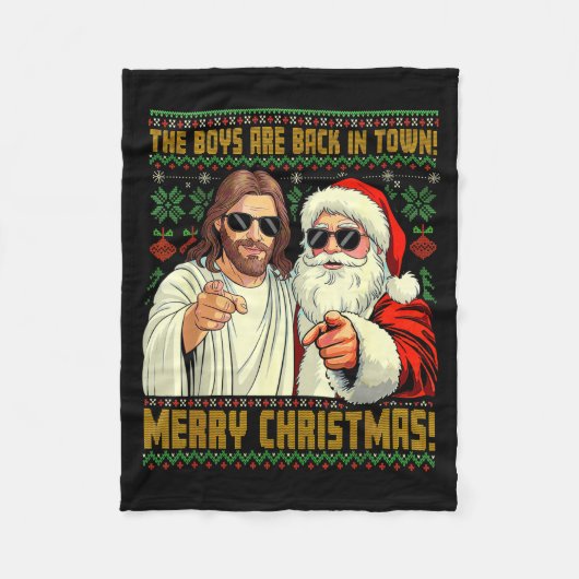 Couverture Polaire Funny Jesus Santa The Boys Are Back In Town Merry  (Devant)