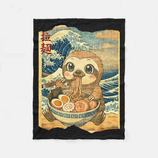Couverture Polaire Funny Kawaii Sloth Ramen Noodle Bowl Japanese Wave (Devant)