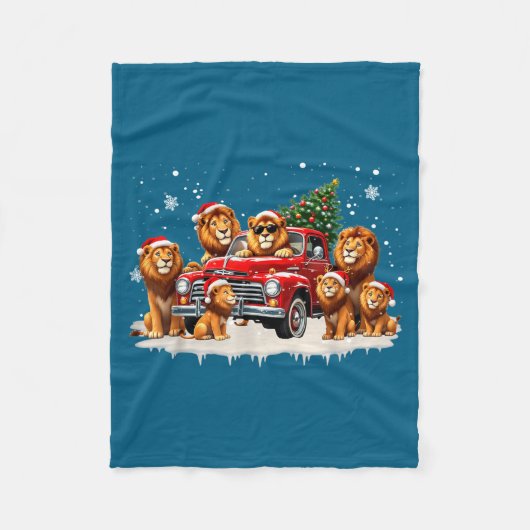 Couverture Polaire Funny Lion Riding Christmas Tree Truck Christmas  (Devant)