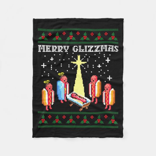 Couverture Polaire Funny Merry Glizzmas Hot Dogs Family Group Ugly Ch (Devant)