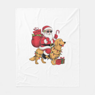 Couverture Polaire Funny Père Noël équitation Golden Retriever Chien 