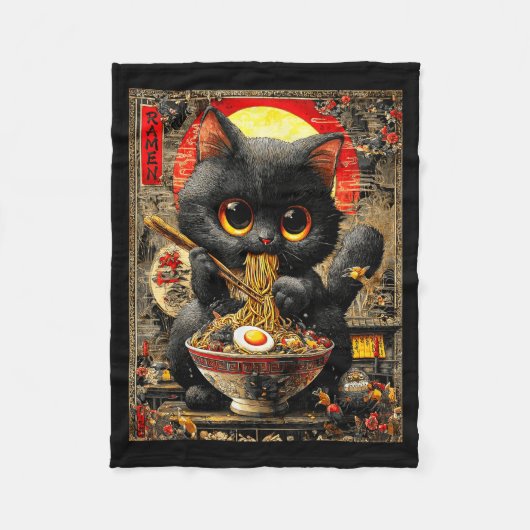 Couverture Polaire Funny Ramen Cat Noodle Lovers Anime Otaku  (Devant)
