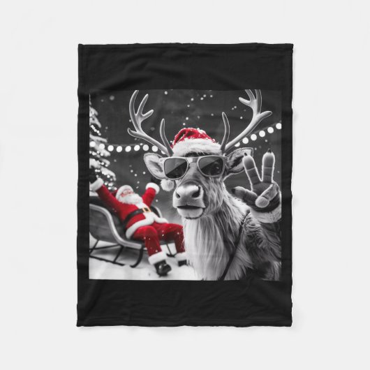 Couverture Polaire Funny Reindeer Selfie Christmas (Devant)