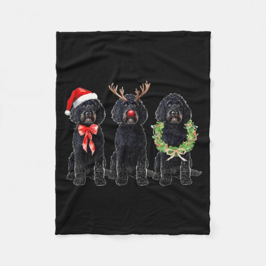 Couverture Polaire Funny Retro Santa Black Goldendoodle Dog Reindeer  (Devant)