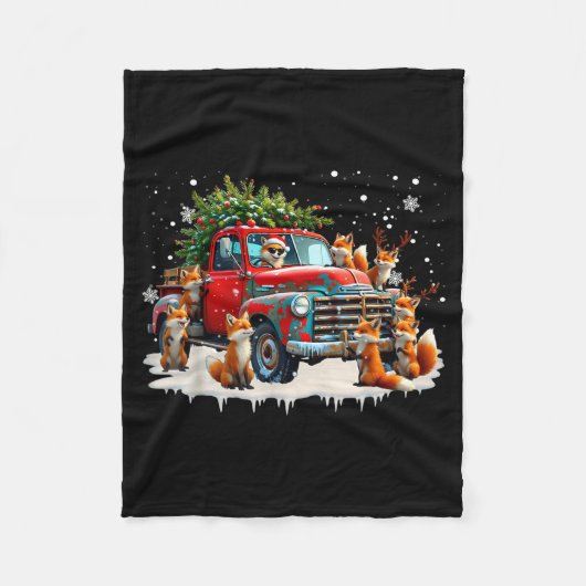 Couverture Polaire Funny Santa Riding Christmas Tree Truck Fox Christ (Devant)