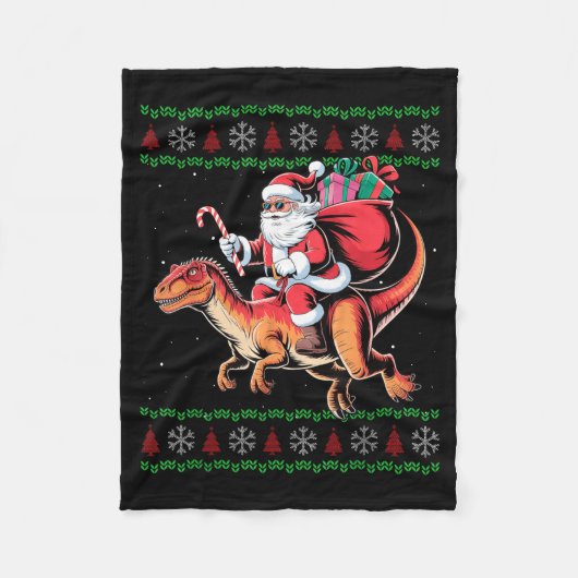 Couverture Polaire Funny Santa Riding Dinosaur Animal Ugly Christmas (Devant)