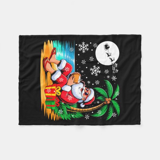 Couverture Polaire Funny Santa Sungles Drinking Coconut On Beach Chri (Devant (Horizontal))