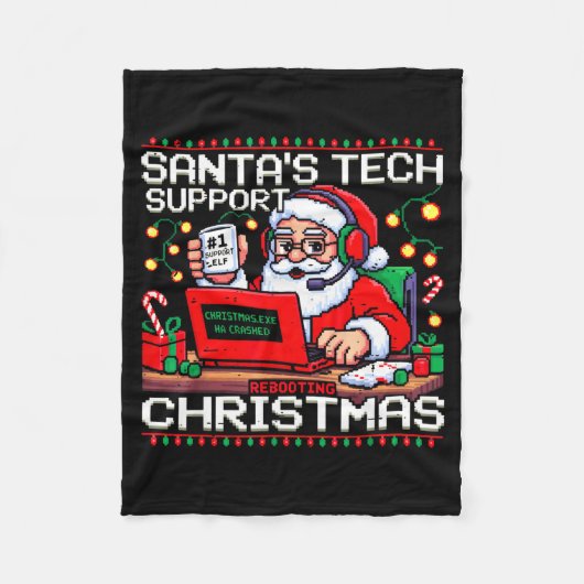 Couverture Polaire Funny Santa's Tech Suprt Rebooting Christmas Ugly  (Devant)