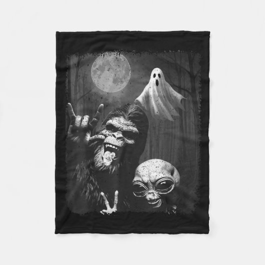 Couverture Polaire Funny Sasquatch & Alien Rock On Hand Sign Ghos (Devant)