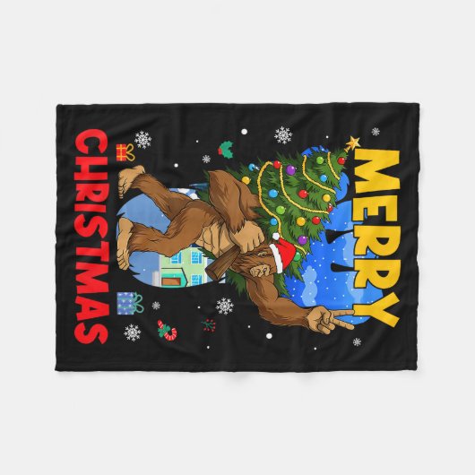 Couverture Polaire Funny Sasquatch Santa Bigfoot Christmas Tree Xmas (Devant (Horizontal))