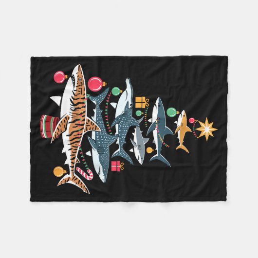 Couverture Polaire Funny Shark Christmas Tree  (Devant (Horizontal))