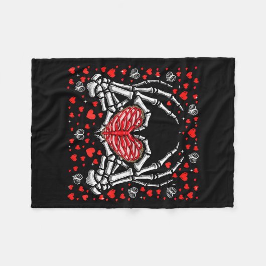 Couverture Polaire Funny Skeleton Hand Heart Valentines Day Bones Lov (Devant (Horizontal))