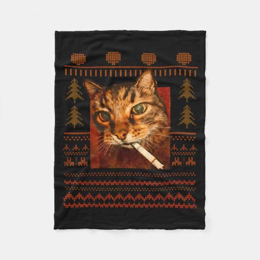 Couverture Polaire Funny Smoking Cat Meme Christmas Ugly For Men Wome (Devant)