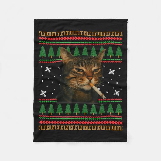 Couverture Polaire Funny Smoking Cat Meme Christmas Ugly Sweater Cat  (Devant)