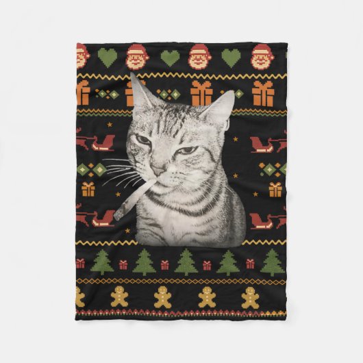 Couverture Polaire Funny Smoking Cat Meme Christmas Ugly Sweaters For (Devant)