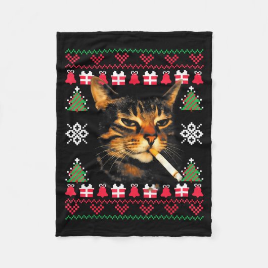 Couverture Polaire Funny Smoking Cat Meme Ugly Christmas Sweater For (Devant)