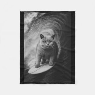 Couverture Polaire Funny Surfing British Shorthair Cat Selfie Beach A