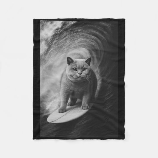Couverture Polaire Funny Surfing British Shorthair Cat Selfie Beach A (Devant)
