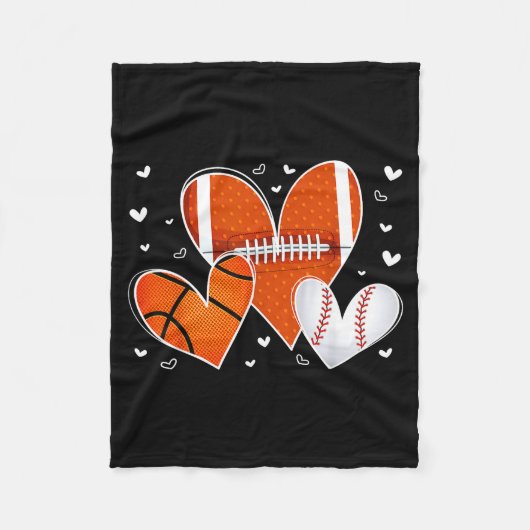 Couverture Polaire Funny Valentines Baseball Basketball Football Hear (Devant)