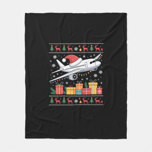 Couverture Polaire Funny Xmas Lighting Tree Santa Ugly Airplane (Devant)