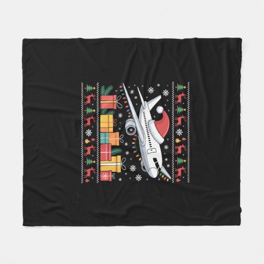 Couverture Polaire Funny Xmas Lighting Tree Santa Ugly Airplane (Devant (Horizontal))