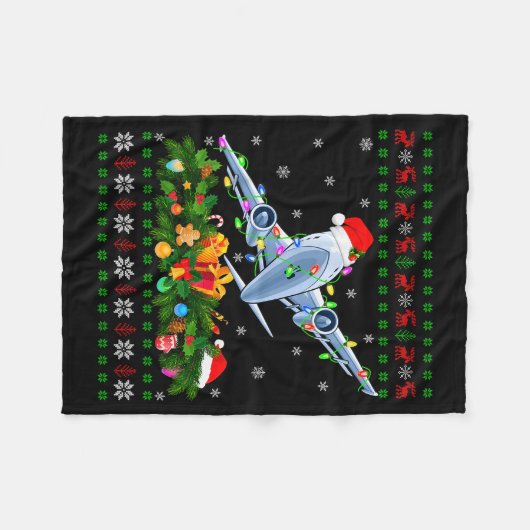 Couverture Polaire Funny Xmas Lighting Tree Santa Ugly Airplane Chris (Devant (Horizontal))