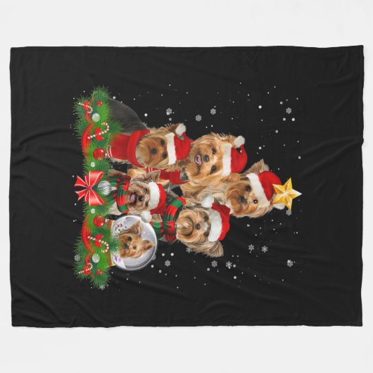 Couverture Polaire Funny Yorkshire Terrier Doigt de Noël (Devant (Horizontal))