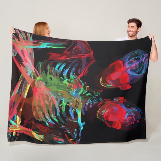 Couverture Polaire Fusion d'art avec étreinte de squelette néon (En situation)