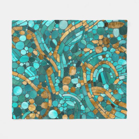 Couverture Polaire Galets Mosaic Art -Emerald et or (Devant (Horizontal))