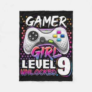 Couverture Polaire Gamer Girl Niveau 9 Déverrouillé Jeu vidéo 9e Anni
