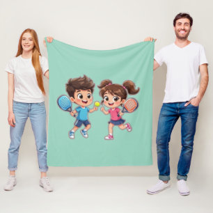 Couverture Polaire Garçon et Fille de Dessin Animé Mignon Jouant au T