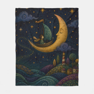 COUVERTURE POLAIRE GARÇON FANTAISISTE NAVIGUANT SUR UN CROISSANT DE L