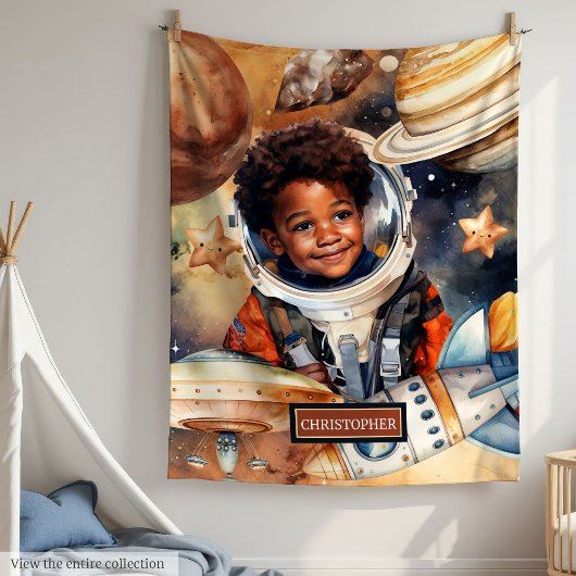 Couverture Polaire Garçons Astronaut Blanket Peau noire Espace aquare