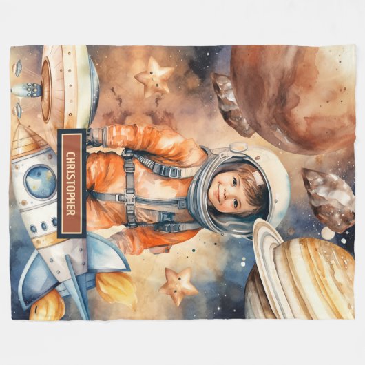 Couverture Polaire Garçons Astronaut Blanket Planètes spatiales perso (Devant (Horizontal))