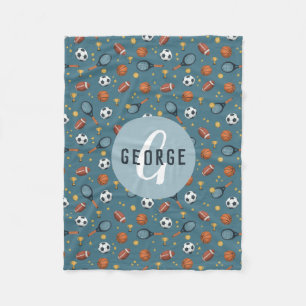 Couverture Polaire Garçons Bleu Bleu Basketball Sports Enfants