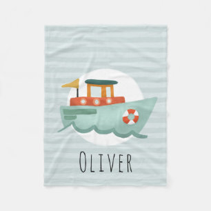 Couverture Polaire Garçons Bleu Bleu Nautique Océan Bateau Enfants