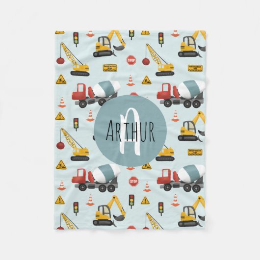 Couverture Polaire Garçons Bleu Cute Digger Motif de construction (Devant)