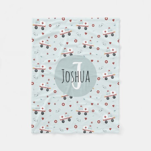 Couverture Polaire Garçons Bleu mignon Ambulance Motif Enfants (Devant)