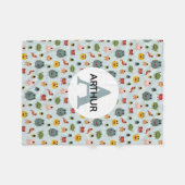 Couverture Polaire Garçons Bleu mignon Monstre Alien Monogramme Enfan (Devant (Horizontal))