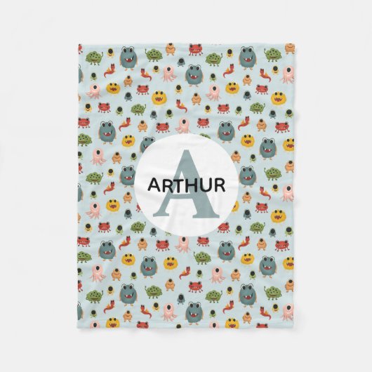 Couverture Polaire Garçons Bleu mignon Monstre Alien Monogramme Enfan (Devant)